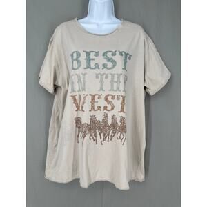 Show Me Your Mumu Top Medium Western Horses Oversized Graphic Tee Airport USA